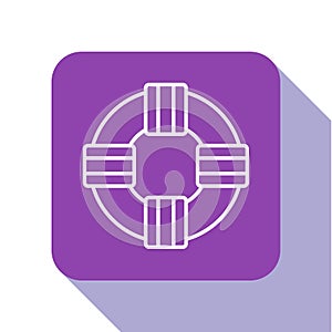 White line Lifebuoy icon isolated on white background. Lifebelt symbol. Purple square button. Vector.
