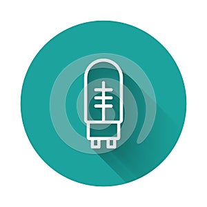 White line Light emitting diode icon isolated with long shadow background. Semiconductor diode electrical component