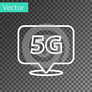 White line Location 5G new wireless internet wifi connection icon isolated on transparent background. Global network