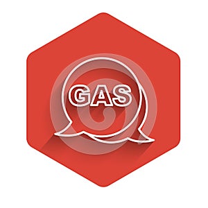 White line Location and petrol or gas station icon isolated with long shadow background. Car fuel symbol. Gasoline pump