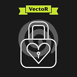 White line Lock and heart icon isolated on black background. Locked Heart. Love symbol and keyhole sign. Valentines day