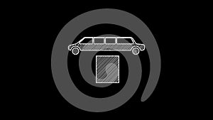 White line Luxury limousine car and carpet icon isolated on black background. For world premiere celebrities and guests