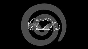 White line Luxury limousine car icon isolated on black background. For world premiere celebrities and guests poster. 4K