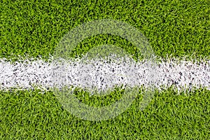 The white Line marking on the artificial green grass footbal, soccer field