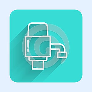 White line Mechanical pump for bottled water icon isolated with long shadow. Green square button. Vector