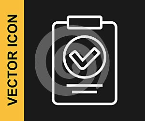 White line Medical prescription icon isolated on black background. Rx form. Recipe medical. Pharmacy or medicine symbol