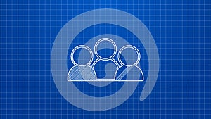 White line Meeting icon isolated on blue background. Business team meeting, discussion concept, analysis, content