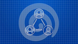 White line Meeting icon isolated on blue background. Business team meeting, discussion concept, analysis, content