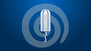 White line Menstruation and sanitary tampon icon isolated on blue background. Feminine hygiene product. 4K Video motion