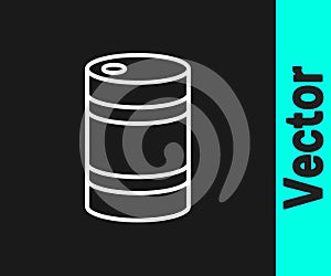 White line Metal beer keg icon isolated on black background. Vector