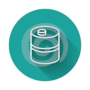 White line Metal beer keg icon isolated with long shadow background. Green circle button. Vector