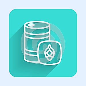 White line Metal beer keg icon isolated with long shadow background. Green square button. Vector