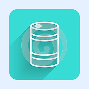 White line Metal beer keg icon isolated with long shadow background. Green square button. Vector