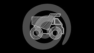 White line Mining dump truck icon isolated on black background. 4K Video motion graphic animation