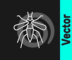 White line Mosquito icon isolated on black background. Vector