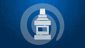 White line Mouthwash plastic bottle icon isolated on blue background. Liquid for rinsing mouth. Oralcare equipment. 4K