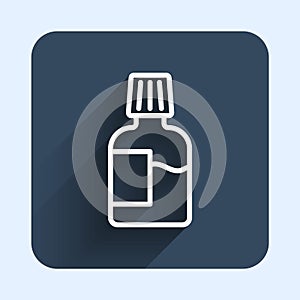 White line Mouthwash plastic bottle icon isolated with long shadow background. Liquid for rinsing mouth. Oralcare