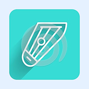 White line Musical instrument kankles icon isolated with long shadow. Green square button. Vector