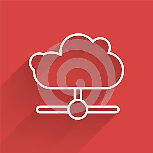 White line Network cloud connection icon isolated with long shadow. Social technology. Cloud computing concept. Vector