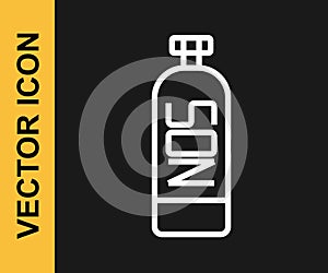 White line Nitrous oxide icon isolated on black background. Vector