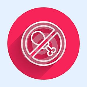 White line No meat icon isolated White line background. No fast food allowed - vegetarian food. Red circle button