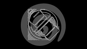 White line No plastic bottle icon isolated on black background. 4K Video motion graphic animation