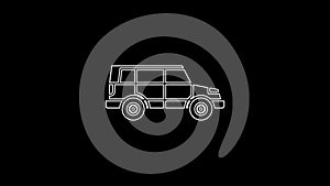 White line Off road car icon isolated on black background. Jeep sign. 4K Video motion graphic animation