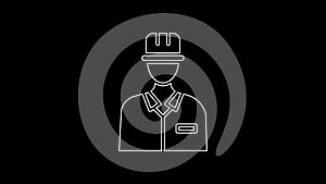 White line Oilman icon isolated on black background. 4K Video motion graphic animation