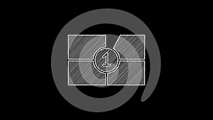 White line Old film movie countdown frame icon isolated on black background. Vintage retro cinema timer count. 4K Video