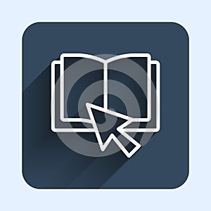 White line Online book icon isolated with long shadow background. Internet education concept, e-learning resources