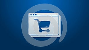 White line Online shopping on screen icon isolated on blue background. Concept e-commerce, e-business, online business
