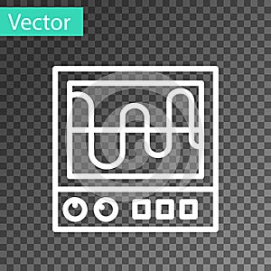 White line Oscilloscope measurement signal wave icon isolated on transparent background. Vector