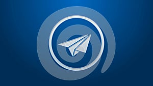 White line Paper plane icon isolated on blue background. Paper airplane icon. Aircraft sign. 4K Video motion graphic