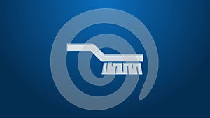 White line Pool table brush icon isolated on blue background. Biliard table brush. 4K Video motion graphic animation