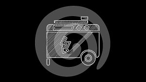 White line Portable power electric generator icon isolated on black background. Industrial and home immovable power