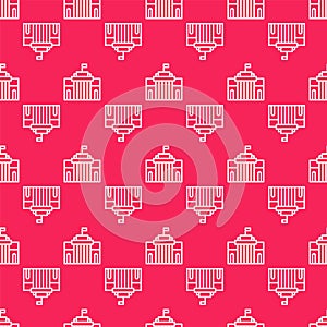 White line Prado museum icon isolated seamless pattern on red background. Madrid, Spain. Vector