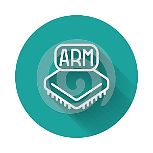 White line Processor icon isolated with long shadow background. CPU, central processing unit, microchip, microcircuit