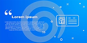 White line QR code ticket train icon isolated on blue background. Vector
