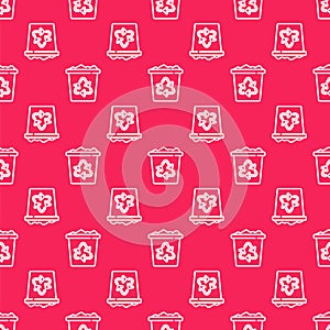 White line Recycle bin with recycle symbol icon isolated seamless pattern on red background. Trash can icon. Garbage bin