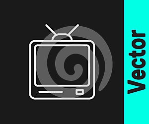 White line Retro tv icon isolated on black background. Television sign. Vector Illustration