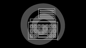 White line Retro typewriter and paper sheet icon isolated on black background. 4K Video motion graphic animation