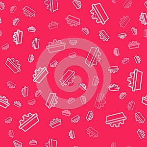 White line Sandbox for kids with sand icon isolated seamless pattern on red background. Vector
