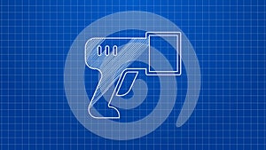 White line Scanner scanning bar code icon isolated on blue background. Barcode label sticker. Identification for