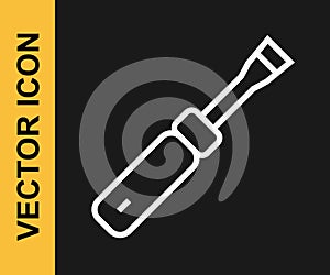 White line Screwdriver icon isolated on black background. Service tool symbol. Vector