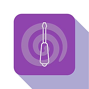 White line Screwdriver icon isolated on white background. Service tool symbol. Purple square button. Vector