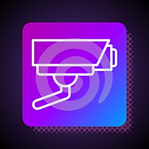 White line Security camera icon isolated on black background. Square color button. Vector