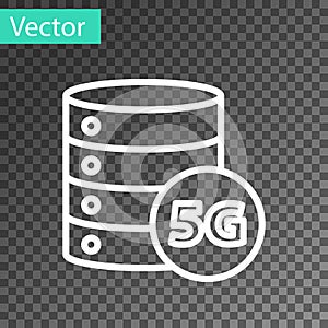 White line Server 5G new wireless internet wifi connection icon isolated on transparent background. Global network high