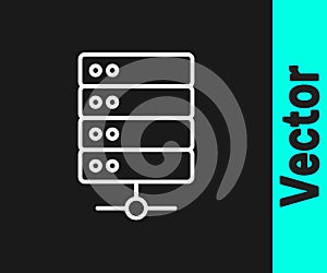 White line Server, Data, Web Hosting icon isolated on black background. Vector