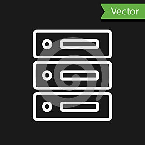 White line Server, Data, Web Hosting icon isolated on black background. Vector Illustration