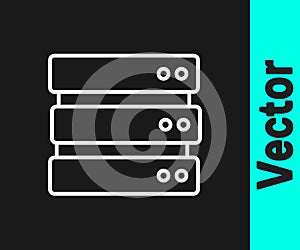 White line Server, Data, Web Hosting icon isolated on black background. Vector